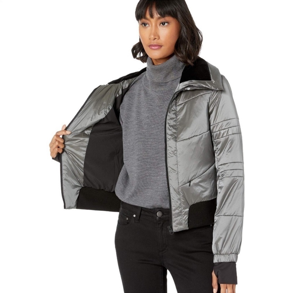 blanc noir Silver Puffer Jacket with Black Trim - Picture 3 of 15